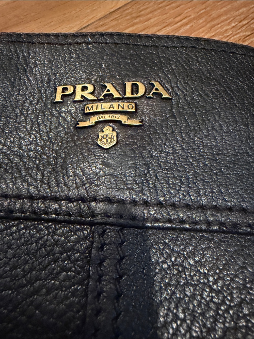 Prada Black Leather Knee-High Block Heel Boots with Gold Logo - Picture 2 of 11